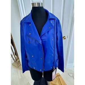 Vintage YOKI Blue Vegan Leather | Electric Blue |Peacoat Motorcycle Jacket Coat‎